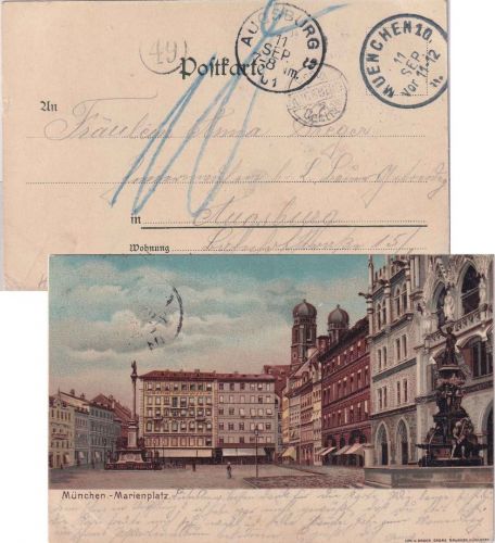 Bayern - München 10 unfrankierte karte n. Augsburg 1901 - Nachporto