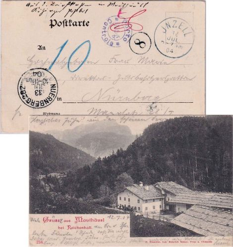Bayern - Inzell 1904 unfrankierte Karte "Aus dem Briefkasten" n. Nürnberg