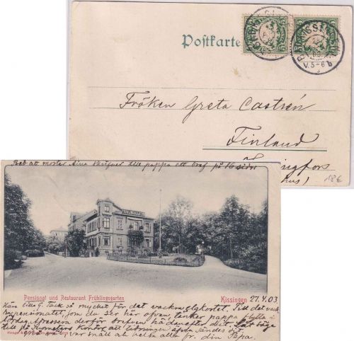 Bayern - 2x5 Pfg. Wappen Karte n. FINNLAND Bad Kissingen - Helsingfors 1903