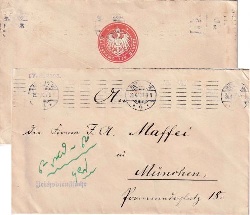 DR - Berlin W9 26.4.10 Reichsdienstsache (Reichsamt d. Innern) n. München