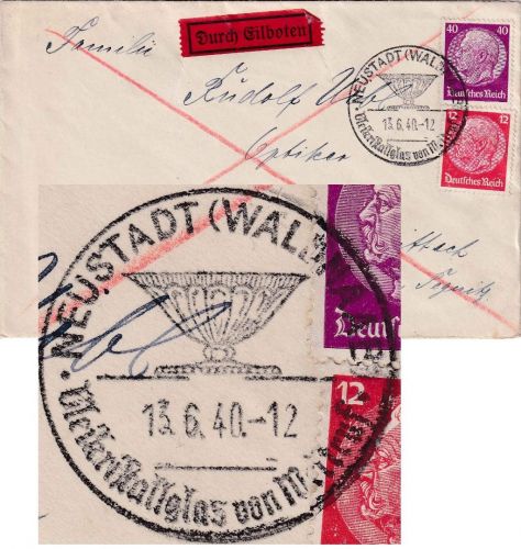 DR - Neustadt (Waldnaab) Bleikristallglas Handwerbestempel Eilbrief 1940