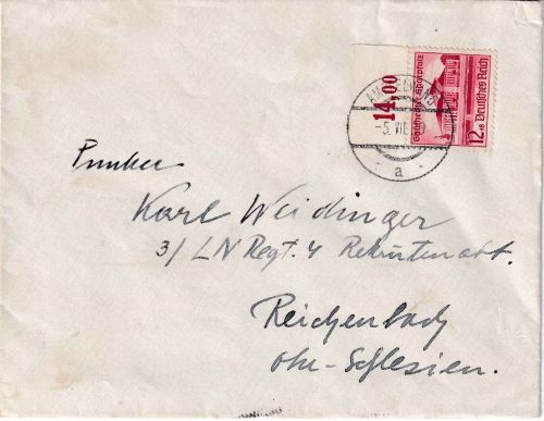 DR - 12 Pfg. Gautheater Saarpfalz Oberrand Brief Ampfelwang - Reichenbach 1939