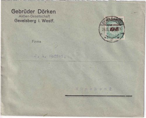 DR-Infla - 20 Mrd. Korbdeckel Brief/4-fach-Tarif Gevelsberg - München 26.11.23