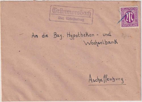 AM-Post - Grünmorsbach ü. Aschaffenburg Landpost-Ra2 Brief n. Aschaffenburg