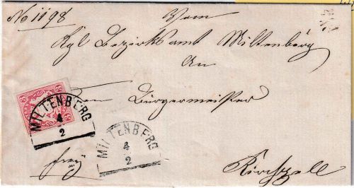 Bayern - 3 Kr. Wappen geschn. Brief HKS Miltenberg 4/2 - Kirchzell (1870)