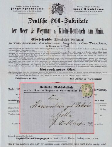 Bayern - 3 Pfg. Wappen Wz. 3 Firmendrucksache Kleinheubach - Gotha 1887