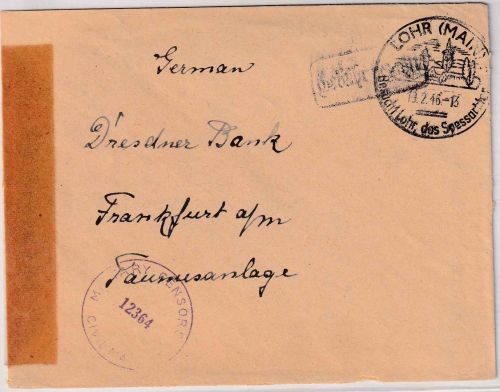 All.Bes. - Lohr 19.2.46 Handwerbestempel Gebühr bezahlt Zensurbrief n. FFM