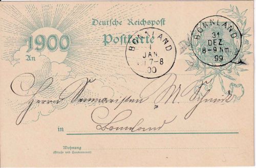 Bayern/DR - 5 Pfg. Germania Jahrhundert-Ganzsache/Ortskarte Bonnland 1899/1900