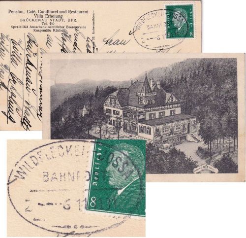 Bayern - Brückenau Cafe Restaurant Villa Erholung sw-AK gelaufen/Bahnpost 1931