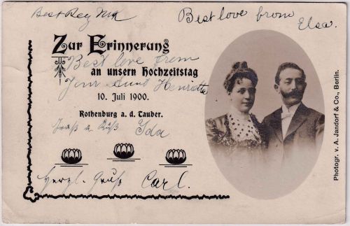 Bayern - Rothenburg o/T priv. Foto-AK/Hochzeitskarte n. USA (New York) 1900