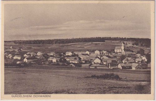 Bayern - Gundelsheim (Schwaben) Ortsansicht sw-AK gelaufen Moehren 1928