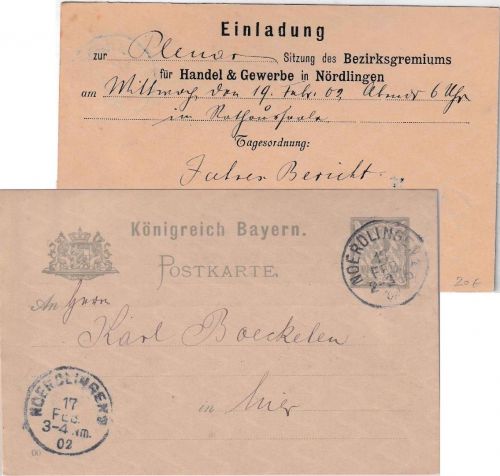 Bayern - 2 Pfg. Rauten Ganzsache/Orstkarte n. Zudruck Nördlingen 17. FEB 02