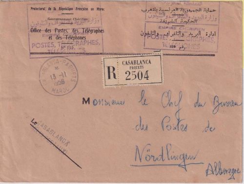 Marokko - Casablanca 1956 Postsache/Einschreiben n. Nördlingen