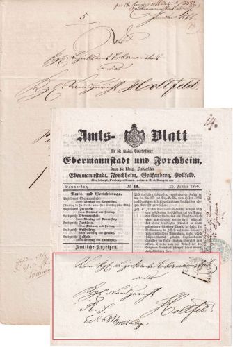 Bayern - Ebermannstadt 28/1 HKS Dienstbrief m. Beilage n. Hollfeld 1866