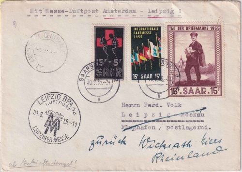 Saarland - Interflug Messeluftpost Leiziger Messe Zuleitungspost Saarbücken 1955
