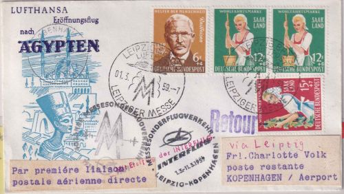 Saarland/OPD - Interflug Leipziger Messe Sonderflug Zuleitungspost 1957