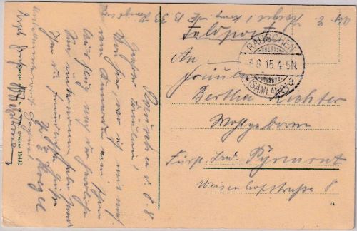 DR - Rauschen (Samland) 8.8.15 Feldpostkarte n. Pyrmont