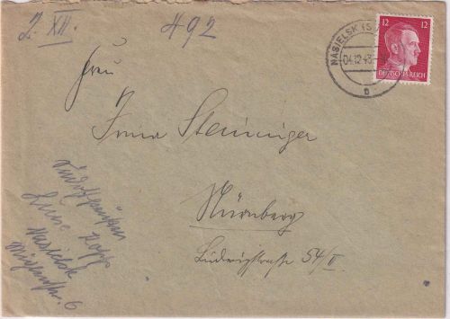 DR - Nasielsk (Südostpreussen) 4.12.43 Brief n. Nürnberg - mit Inhalt