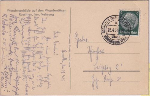 DR - Rossitten (Kurische Nehrung) ü. Königsberg Poststelle I Karte 1935