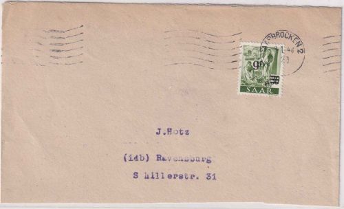 Saarland - 9 Fr./30 Pfg. Freimarke Brief >20g Saarbrücken - Ravensburg 9.1.48