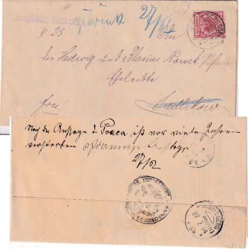 DR - 10 Pfg. K/A Dienstbrief KOS Schildberg (Bz. Posen) 26.2.94 Retoruvermerk