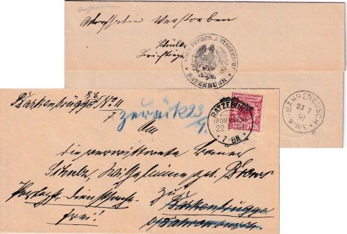 DR - Ratzeburh (Pommern) 22.7.91 KOS Dienstbrief 10 Pfg. K/A Retourvermerk