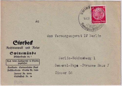 DR - Swinemünde 14.4.39 Handwerbestempel/Leuchtturm Brief n. Berlin