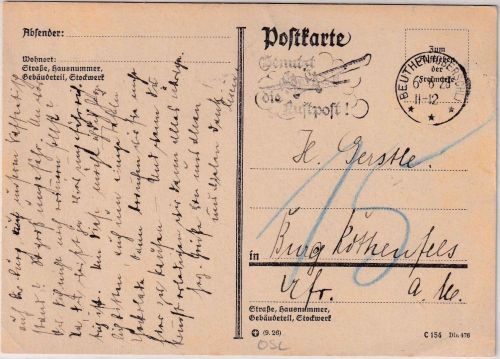 DR - Beuthen (Oberschl.) 6.6.28 "Benutzt die Luftpost" unfrankierte Karte