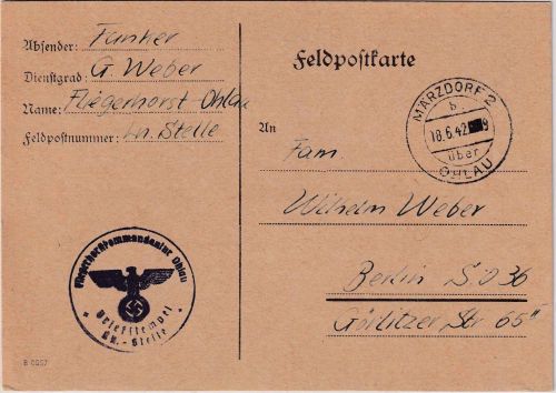 DR - Märzdorf 2 ü. Ohlau 18.6.42 Feldpostkarte n. Berlin
