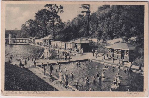 Schlesien - Dittersbach (Kr. Waldenburg) Freibad sw-AK ungebraucht ca. 1935