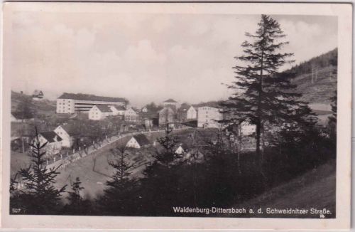 Schlesien - Waldenburg-Dittersbach Ortsansicht sw-Foto-AK ungebraucht ca. 1935