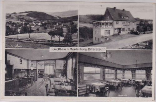 Schlesien - Großhain b. Waldenburg Cafe Hillmer sw-Mehrbild-AK ca. 1935