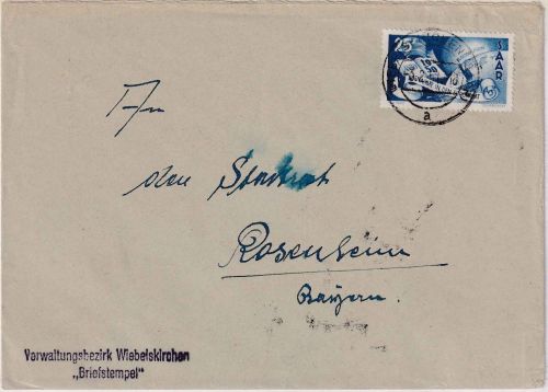 Saarland - 25 Fr. Europarat Brief Wiebelskirchen - Rosenheim 3.2.51