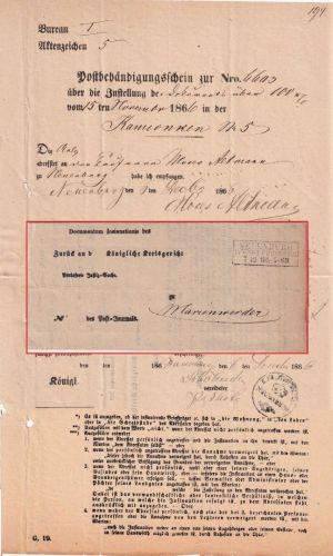 Preussen - Neuenburg i. Westpreussen 7.12.66 R3 Insinuationsdokument
