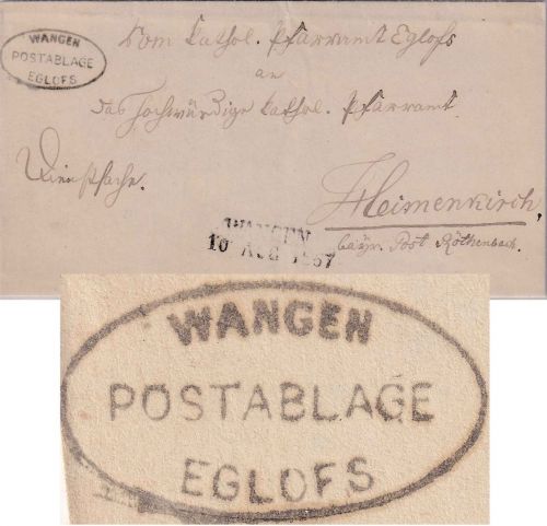 Württemberg/Bayern - Wangen Postablage Eglofs Dienstbrief n. Heimenkirch 1867