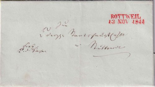 Württemberg - Rottweil 13. NOV 1844 roter L2 Francobrief Wilhelmshall Stuttgart