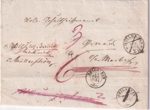 Württemberg - Heilbronn/Beilstein/Neuenstadt 1853/54 "Wendebrief" m. Inhalt