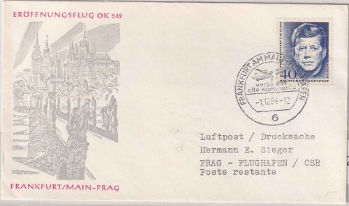 BRD - CSA Erstflug Frankfurt a/M Prag Luftpostbrief 1.12.64