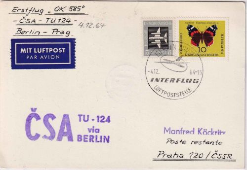 DDR - CSA Erstflug Berlin/Ost Prag 4.12.64 Luftpostkarte