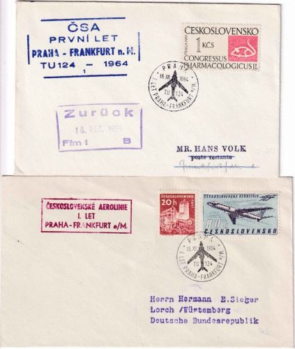 CSSR - CSA Erstflug Prag Frankfurt a/M. 15.12.64 2 Luftpostbriefe