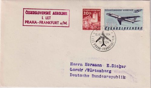 CSSR - CSA Erstflug Prag Frankfurt a/M. 15.12.64 Luftpostbrief