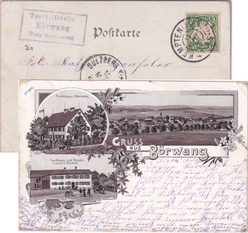 Bayern - Börwang T. Haldenwang Posthilfstellen-Ra3 sw-Mehrbildlitho 1906