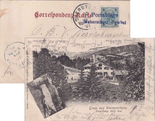 Österreich/Bayern - Postablage Walserschanz (Vorarlbg.) L2 Karte Oberstdorf 1901