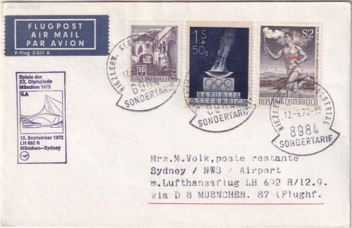 Österreich - LH-Erstflug München Sydney Zuleitungspost Kleinwalstertal ! 12.9.72