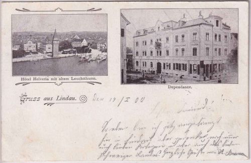 Bayern - Lindau Hotel Helvetia u. Dependance sw-Mehrbild-AK gelaufen 1900
