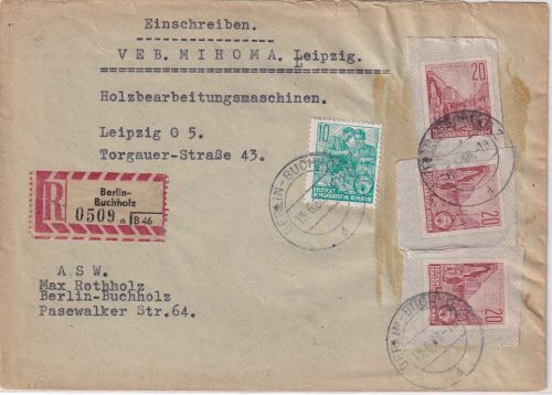 DDR - 3x20 Pfg 5-J-Plan GA-Auschnitt u.a. Einschreibebrief Berlin-Buchholz 1960