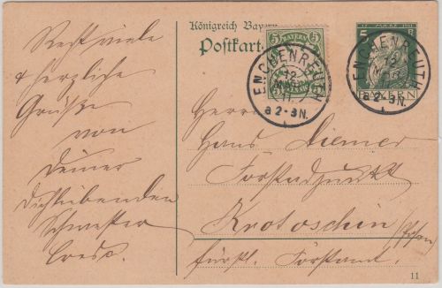 Bayern - Enchenreuth 12. MÄR 11 K2 5 Pfg. Luitpold-Ganzsache + Zusatz