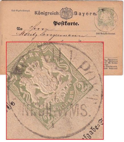 Bayern - K.B.Bahnpost NKCH-WMS I K1 2 Kr. Ganzsache Lambrecht - Nürnberg 1874