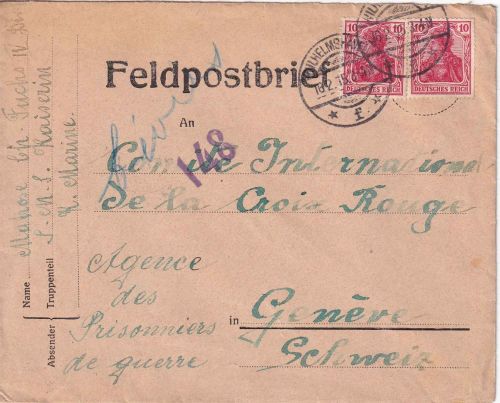 DR - 2x10 Pfg. Germania Brief i.d.SCHWEIZ/Rotes Kreuz Wilhelmshaven 16.2.15
