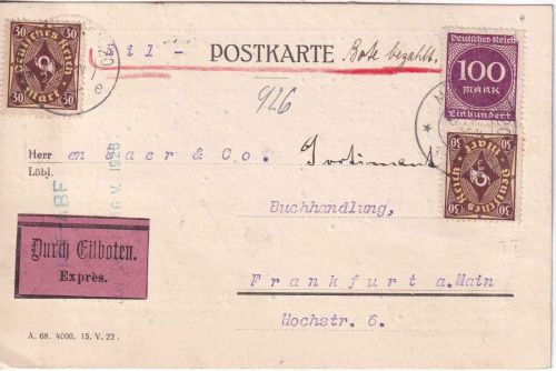 DR-Infla - 2x30 M. Posthorn u.a. Eilkarte München - Frankfurt a.M. 25. JUN 23